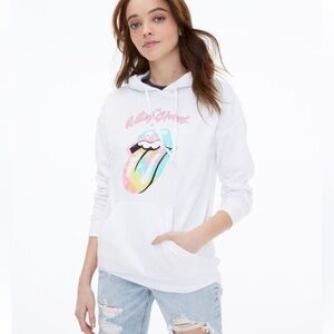 Rolling Stones Women’s L White Hoodie Sweatshirt Tie-Dye Logo